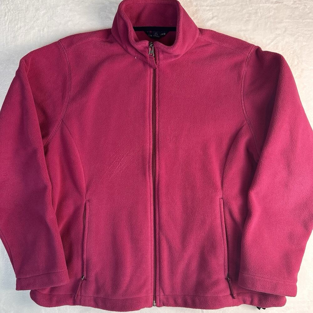 LANDS END PINK SIZE 14P FULL ZIP FLEECE JACKET GUC BRIGHT FALL COLOR